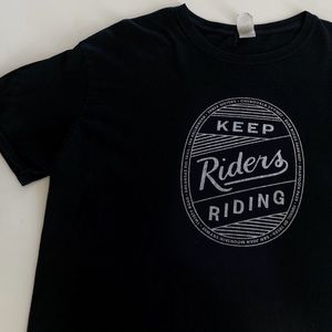 vintage black allstate “keep riders riding” gildan t-shirt